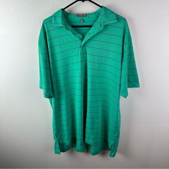Peter Millar Aqua Striped Polo Brookville Shirt Size XL - Picture 1 of 4
